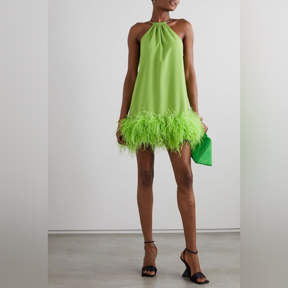 NWT Cult Gaia Reeves Feather Hem Dress in Mantis Green - Picture 2 of 11